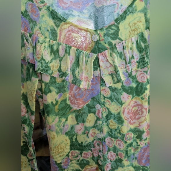 Anthropologie Floral Ruffle Cardigan Sweater Little Yellow Bird - Picture 4 of 8
